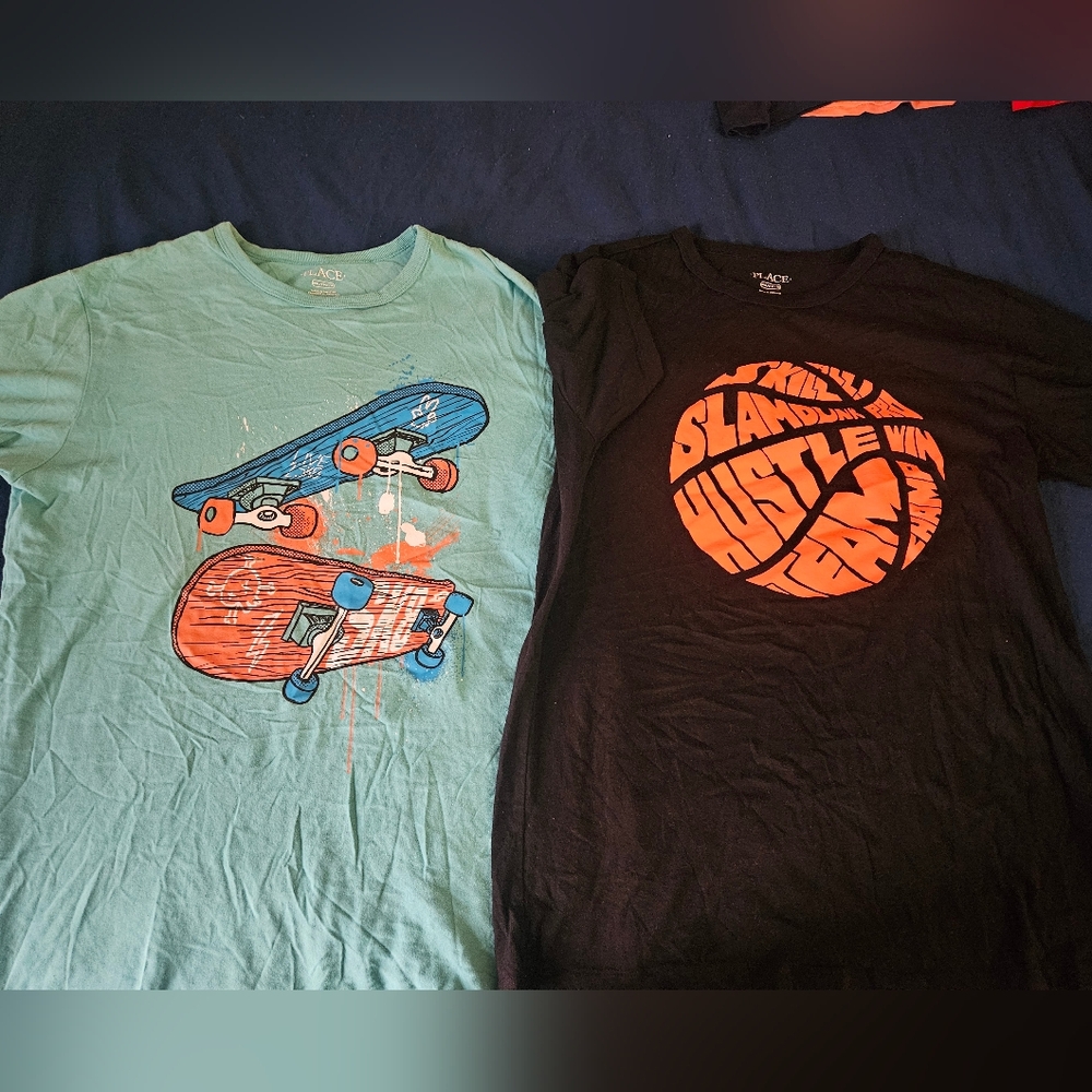Children's Place Skateboard and Hustle Graphic Tees - Aqua and Black